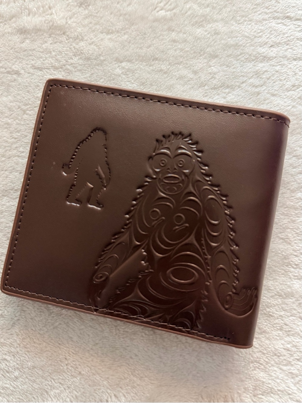 Native Northwest RFID Leather Sasquatch Wallet Brown Indigenous Art NWT